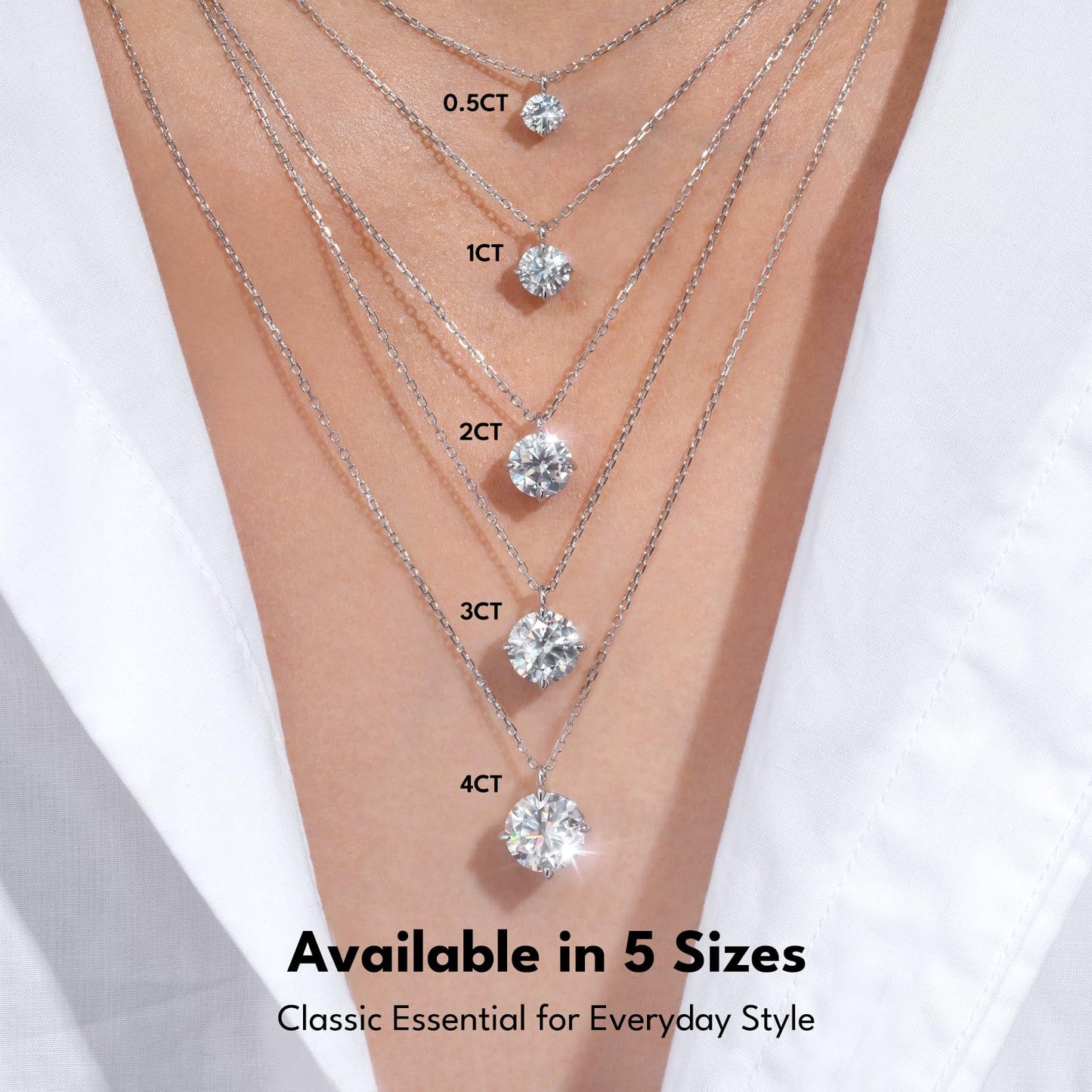 KRKC Moissanite Necklace for Women, 0.5-3CT Lab-Grown Diamond Solitaire Pendant Necklace, White Gold S925 Sterling Silver for Birthday Wife Mom (Classic Claw-White Gold, 6.5mm-1CT)