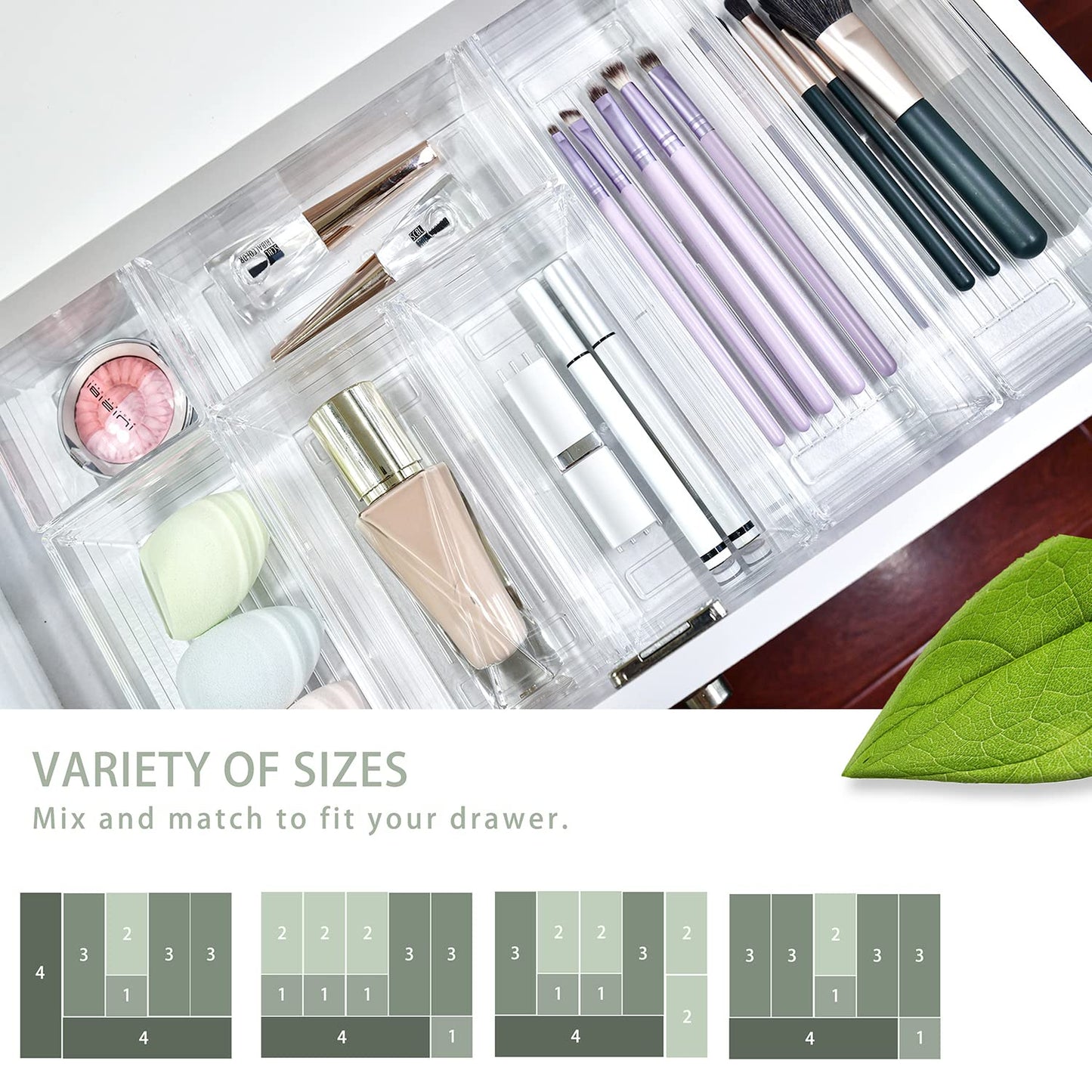 Grace Store 16 Pcs Clear Plastic Drawer Organiser Trays Desk Versatile Kitchen Drawer Organiser Bins Tray for Makeup Bedroom Office