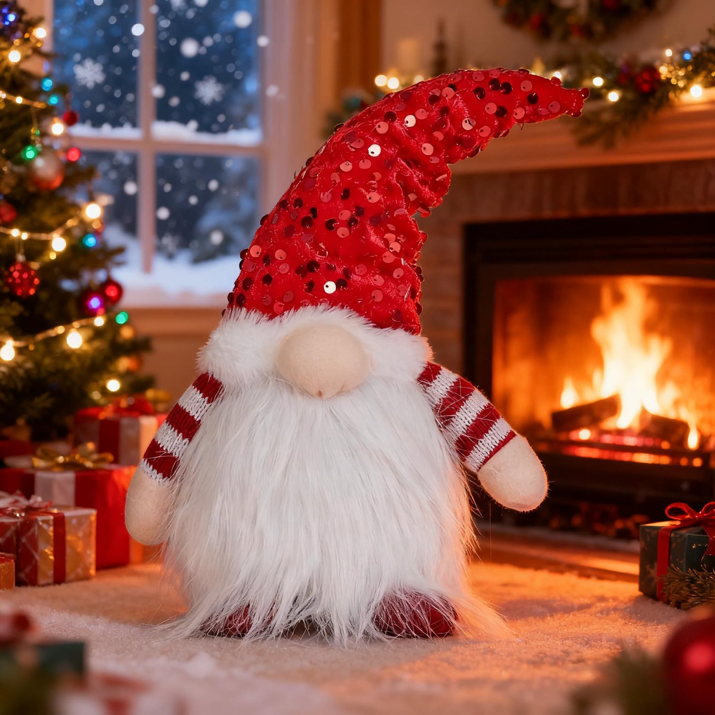 3PCS Light Up Gnome Christmas Decorations Santa Gnomes with Glitter Hat, Light Up Christmas Gonks Ornaments Elf Christmas for Xmas Decorations Indoor Holiday Table Home Decor (Red&Pink&Grey)