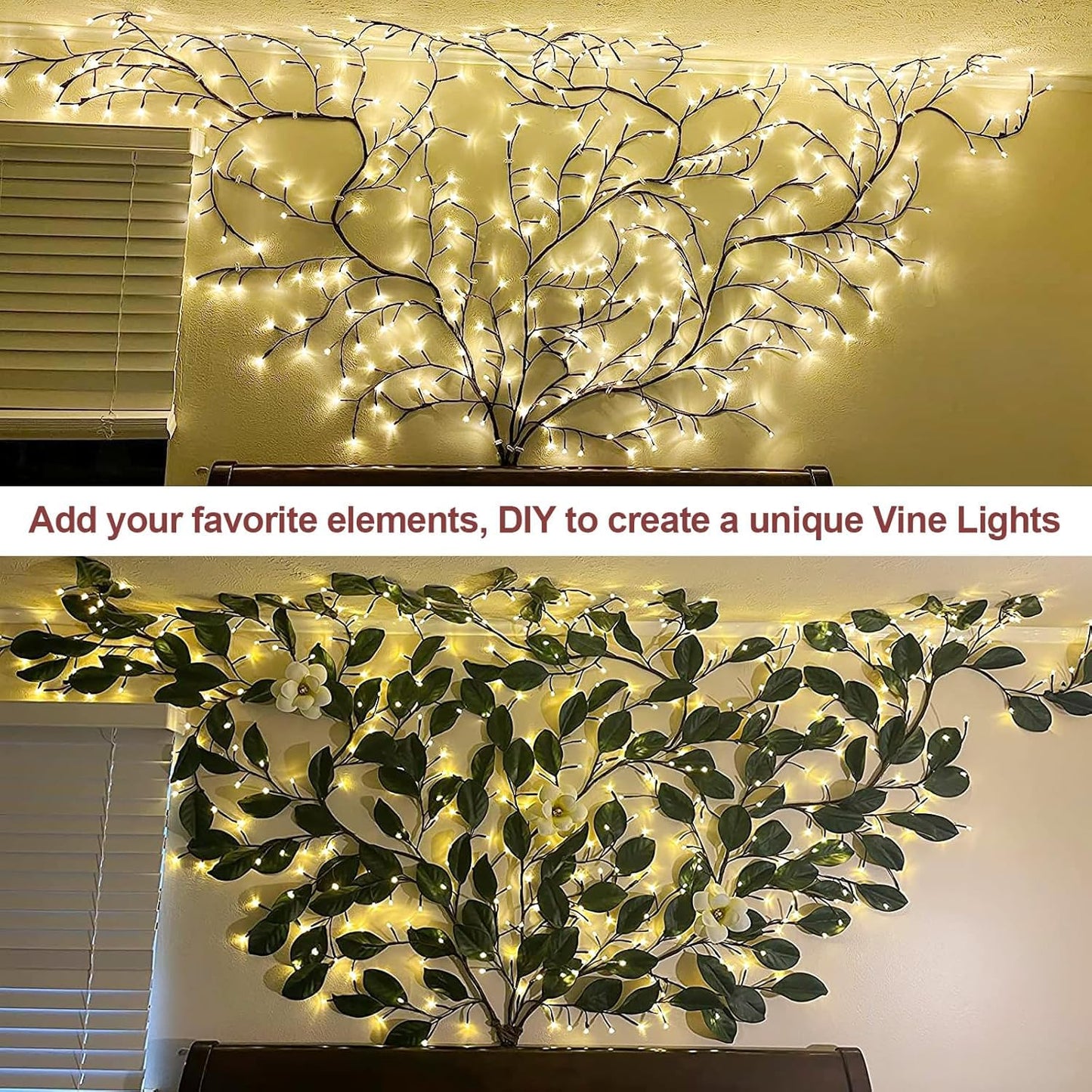 7.5FT USB Port 144 LEDs Twinkling Tree Branch Light with Remote for Room and Home Warm White Wall Tree Lights Lighted Garland Indoor for Halloween Christmas Decorations (Enchanted Willow Vine)