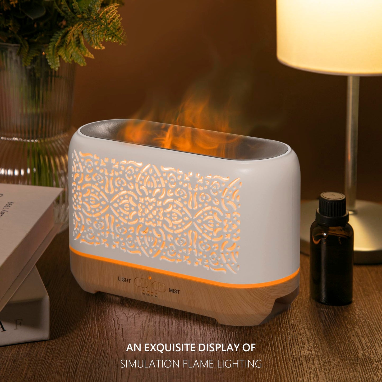 Earnest Living Essential Oil Diffuser Classic Flame Diffuser 200ml Timers Night Lights and Auto Off Function Home Office Humidifier Aromatherapy Diffusers for Essential Oils White