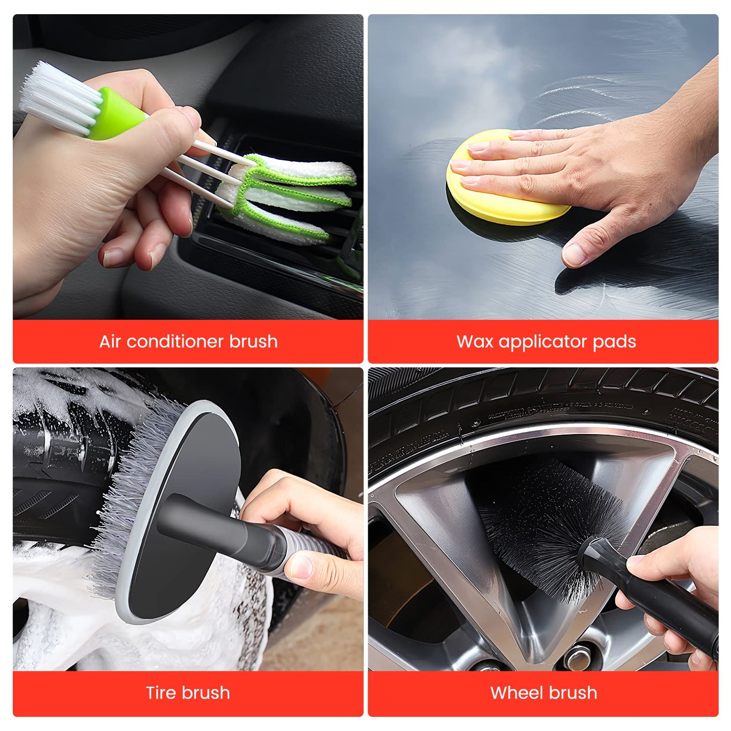 GUANJUNE 18Pcs Car Wash Cleaning Kit with Wash Mitt Sponge Towels, Tire Brush Tool Set, Interior Exterior Car Care Detailing Set for Car Motorcycle Bike Cleaning Wheels, Engine, Emblems, Air Vents