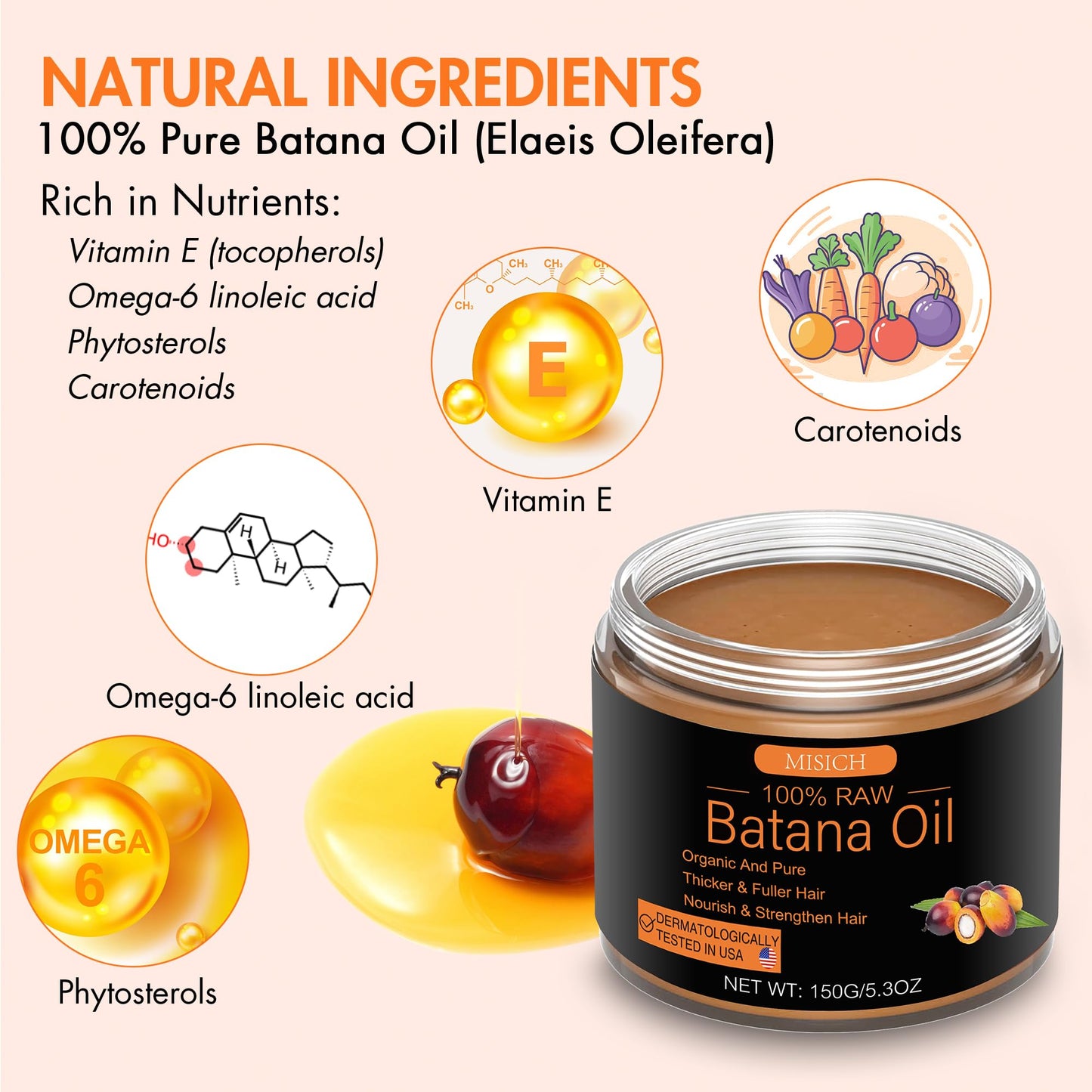 Raw Batana Oil for Hair Growth, 100% Natural Pure Botana Oil Paste, Unrefined Organic Batana Hair Growth Oil for Prevent Hair Loss, Enhances Hair Thickness for Men & Women 5.3 oz