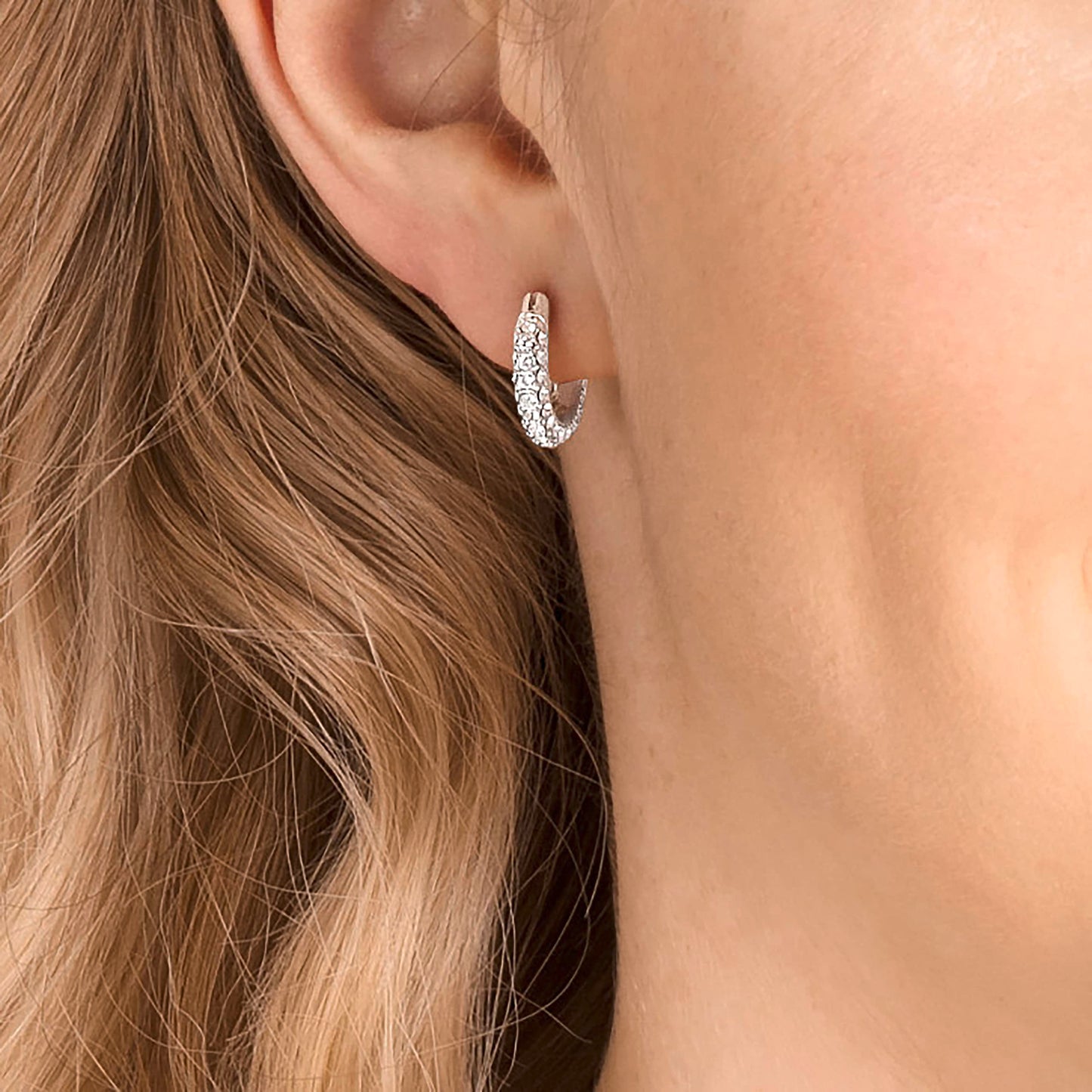 Swarovski Women's Stone Hoop Pierced Earrings, Set of Brilliant White Swarovski Crystal Hoop Earrings with Rhodium Plating