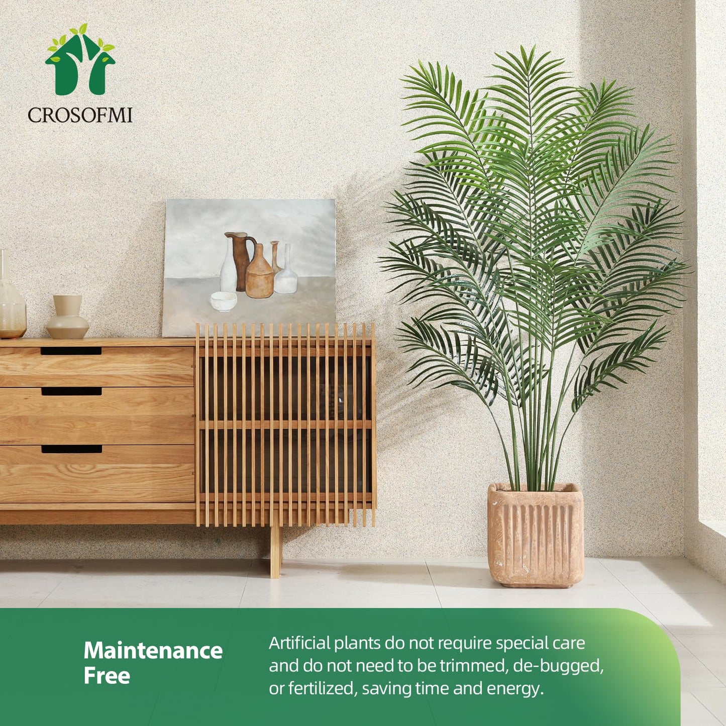 CROSOFMI Artificial Plants Areca Palm 150cm Fake Tropical Tree Faux Plants for Indoors and Outdoors Artificial Foliage and Plastic Pot for Party Office Home House Decorations (1 PACK)
