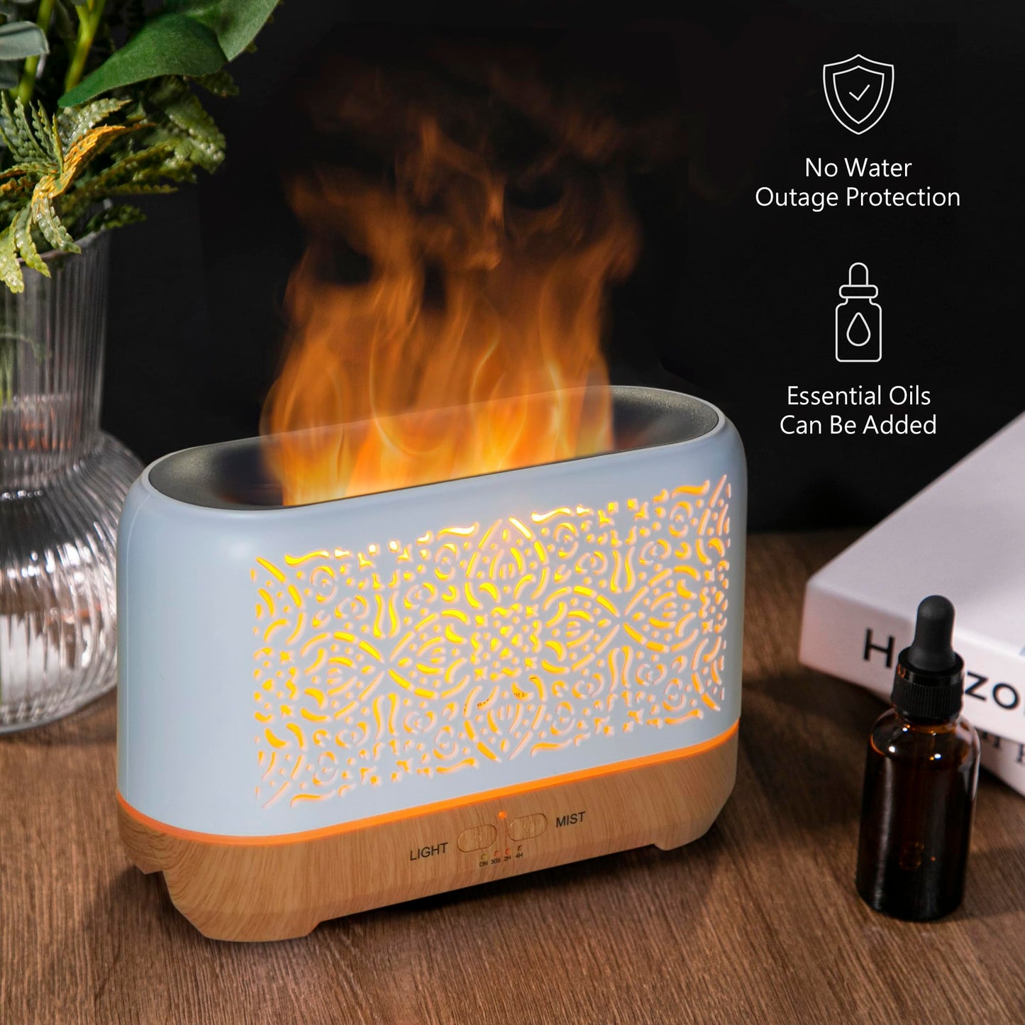 Earnest Living Essential Oil Diffuser Classic Flame Diffuser 200ml Timers Night Lights and Auto Off Function Home Office Humidifier Aromatherapy Diffusers for Essential Oils White