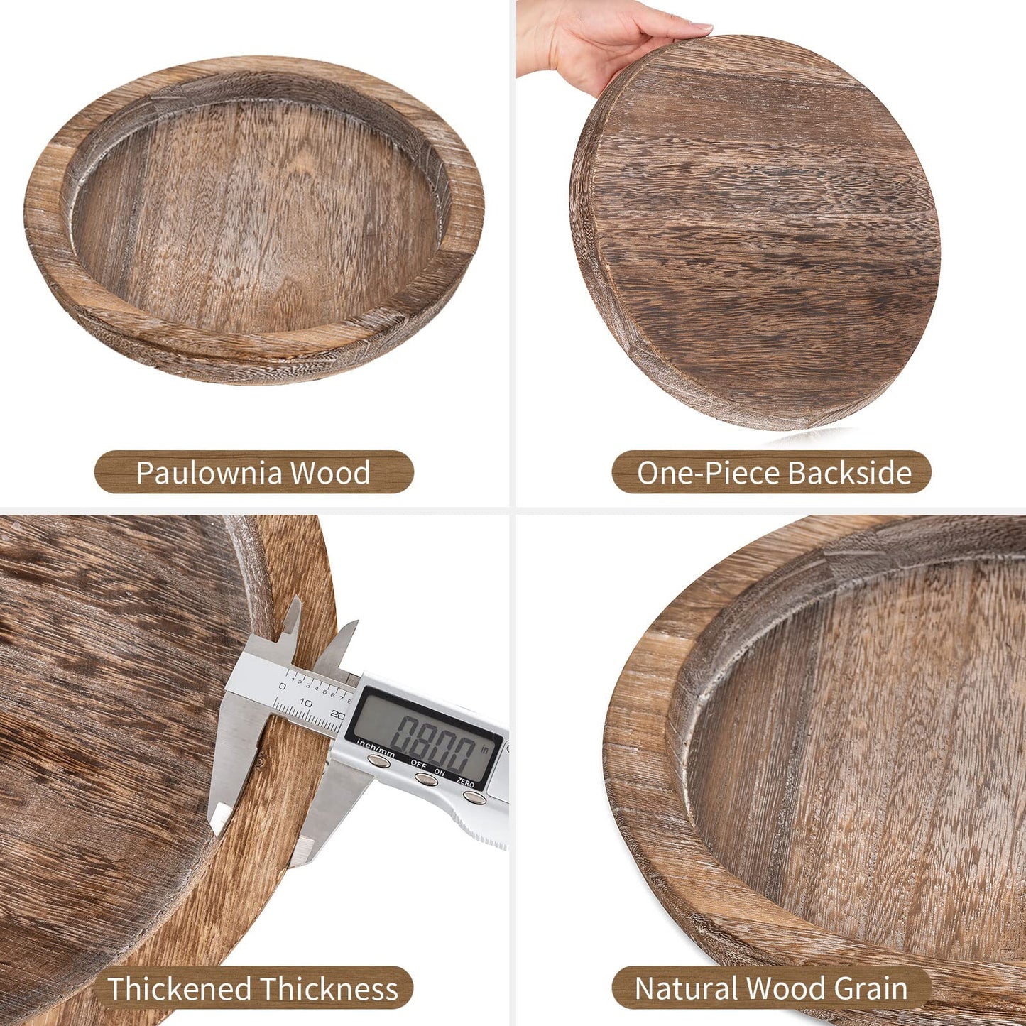 Hanobe Wooden Candle Holder Tray: Round Decorative Candle Plate Farmhouse Table Centerpiece Rustic Wood Tealight Pillar Trays for Christmas Wedding Halloween Home Decor