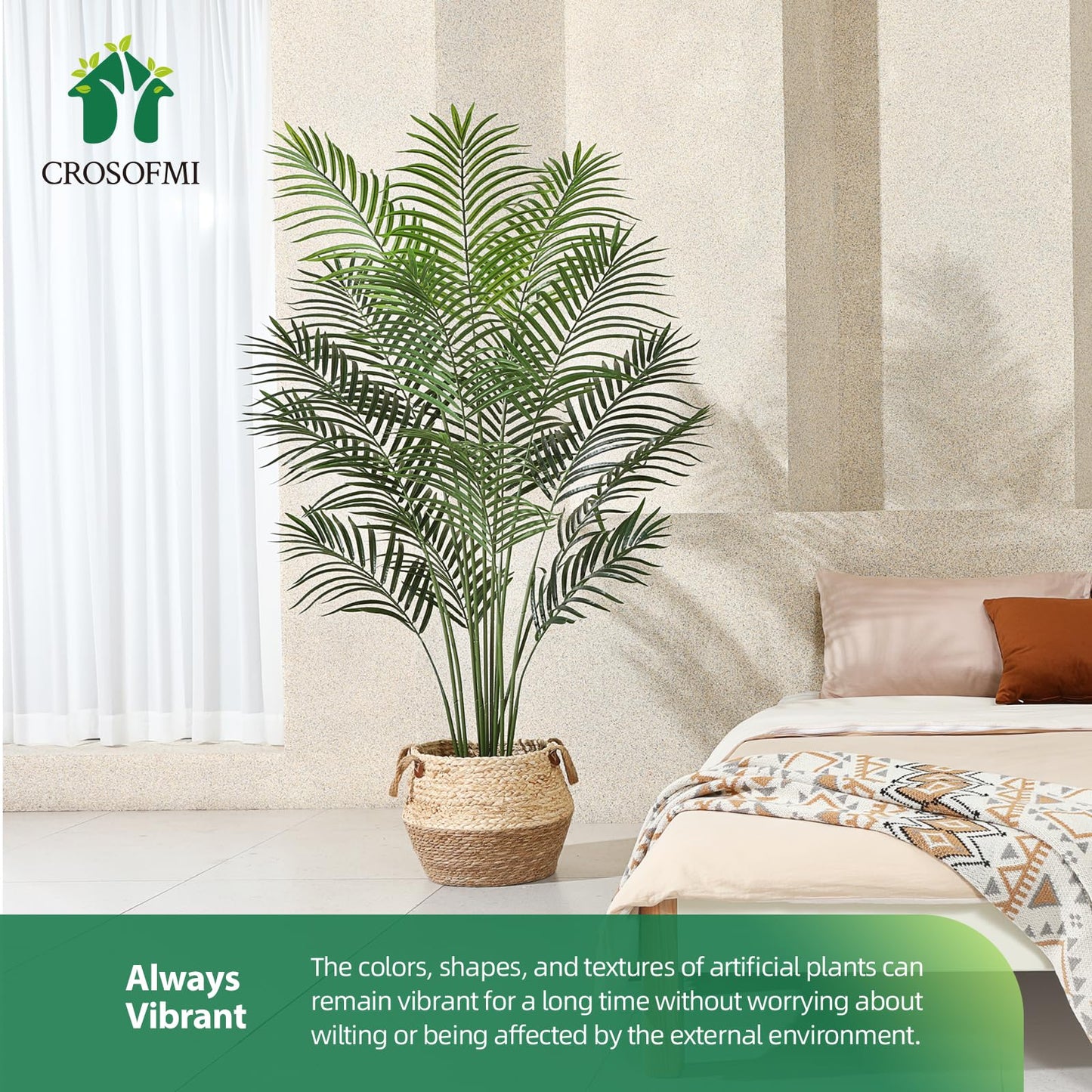 CROSOFMI Artificial Plants Areca Palm 150cm Fake Tropical Tree Faux Plants for Indoors and Outdoors Artificial Foliage and Plastic Pot for Party Office Home House Decorations (1 PACK)