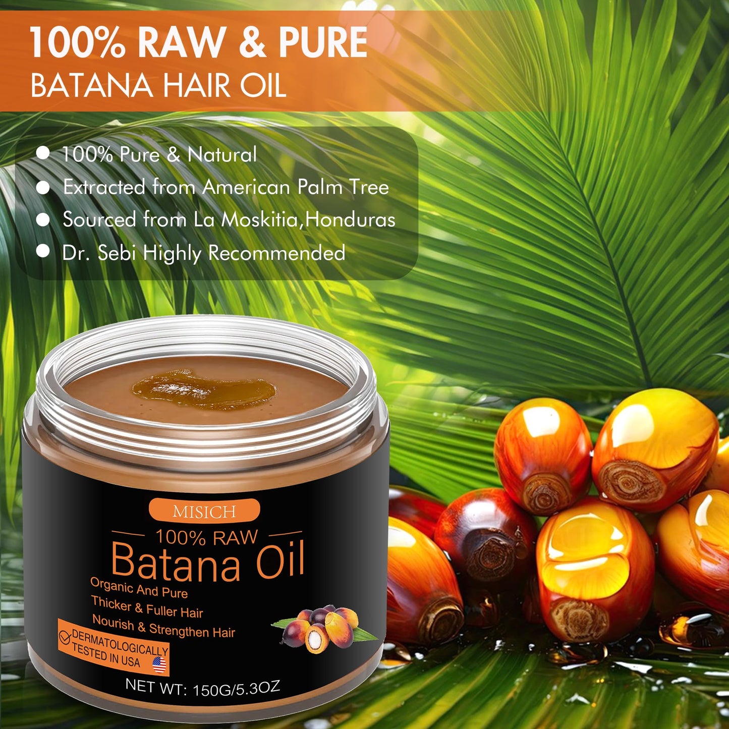Raw Batana Oil for Hair Growth, 100% Natural Pure Botana Oil Paste, Unrefined Organic Batana Hair Growth Oil for Prevent Hair Loss, Enhances Hair Thickness for Men & Women 5.3 oz
