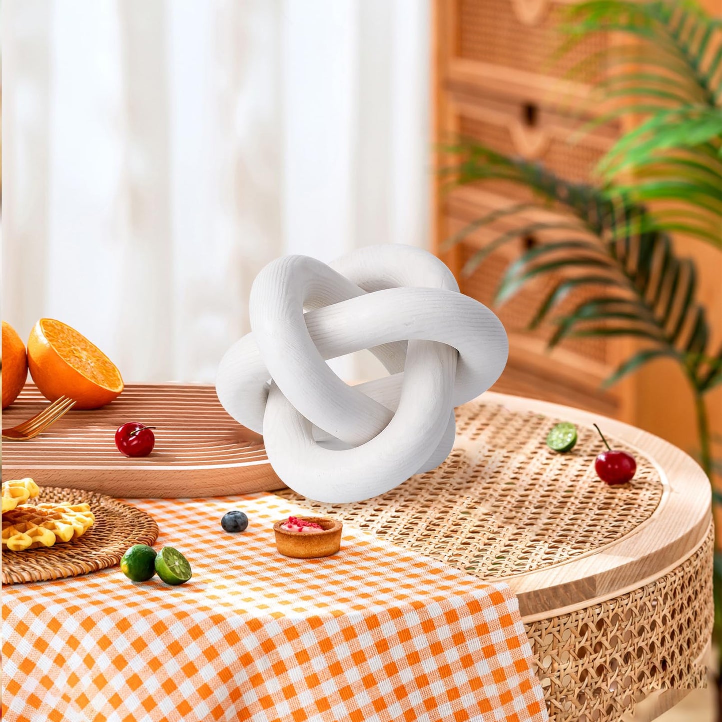 Yunjuhop Wood Knot Decor, 3-Link Chain, White, Home Decor, Farmhouse, Boho Style, Waterproof, 3.15x3.15x3.15 inches, 0.14 kg