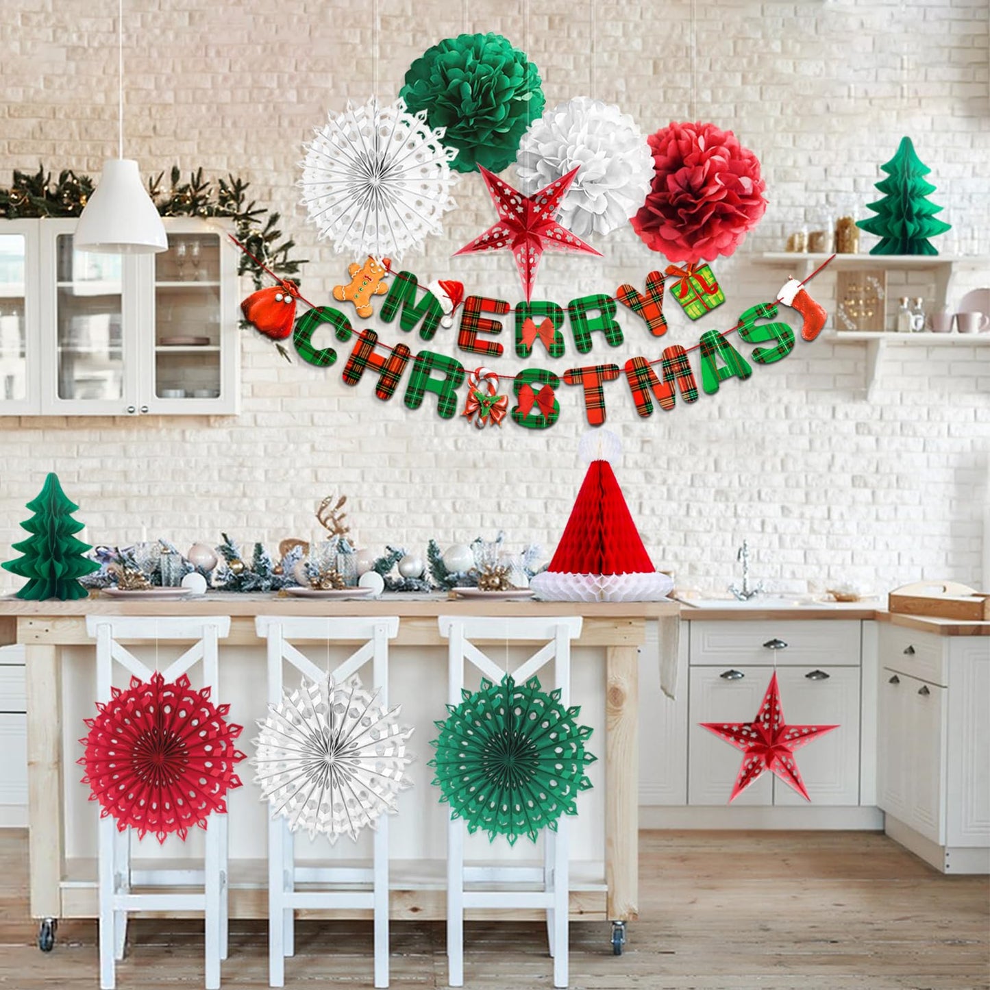 YBwanli Premium Reusable Christmas Decoration Set - Paper and Ceiling Hanging Decorations for Indoor Xmas Room Decor