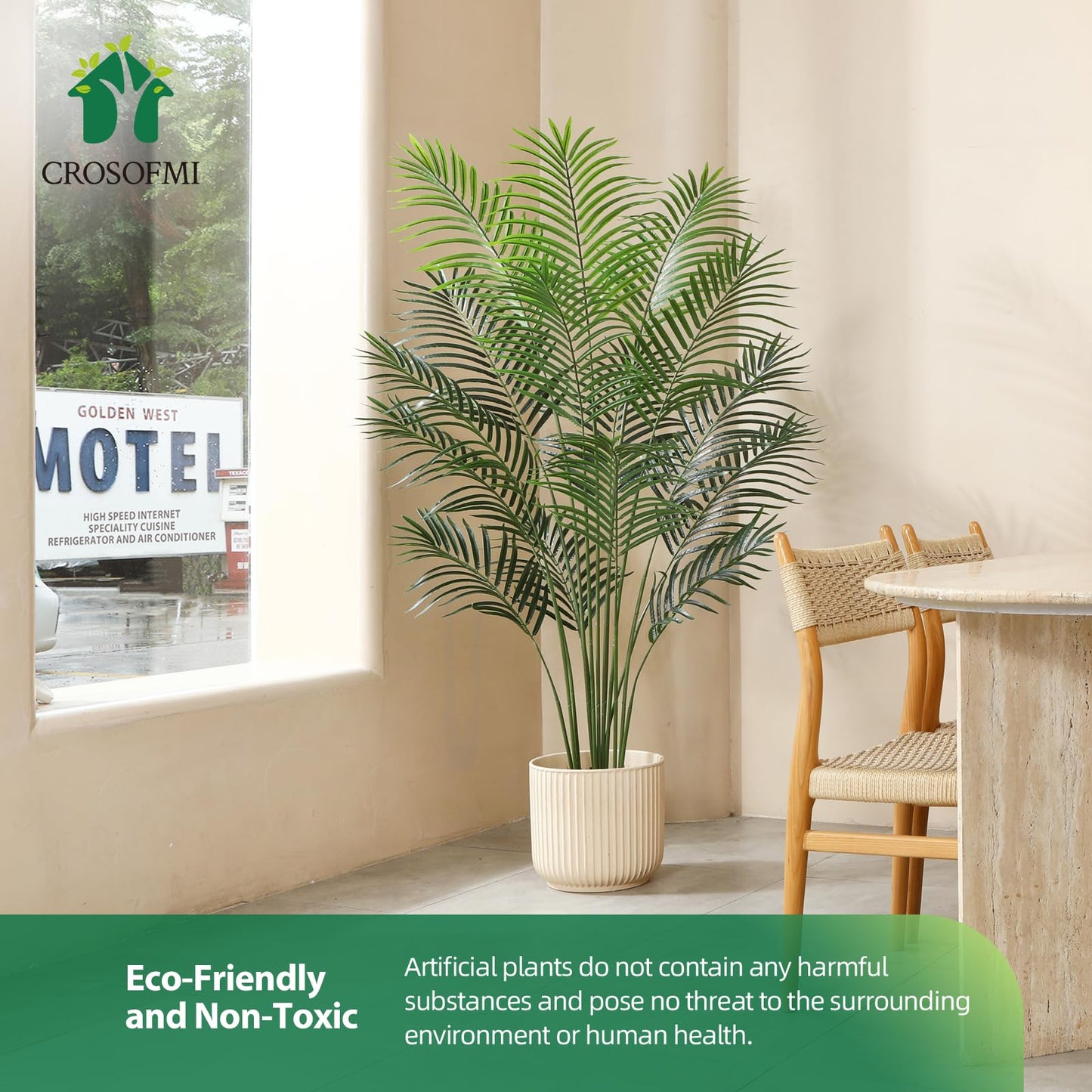 CROSOFMI Artificial Plants Areca Palm 150cm Fake Tropical Tree Faux Plants for Indoors and Outdoors Artificial Foliage and Plastic Pot for Party Office Home House Decorations (1 PACK)