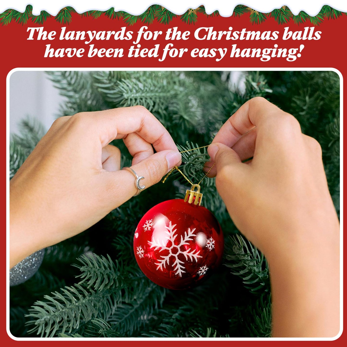 Fuyuleyo 44Pcs Christmas Baubles, Red and White Christmas Tree Decorations Set, Shatterproof Xmas Balls Ornaments Tree Baubles for Hanging Xmas Decorations Festive Holiday Home Decor