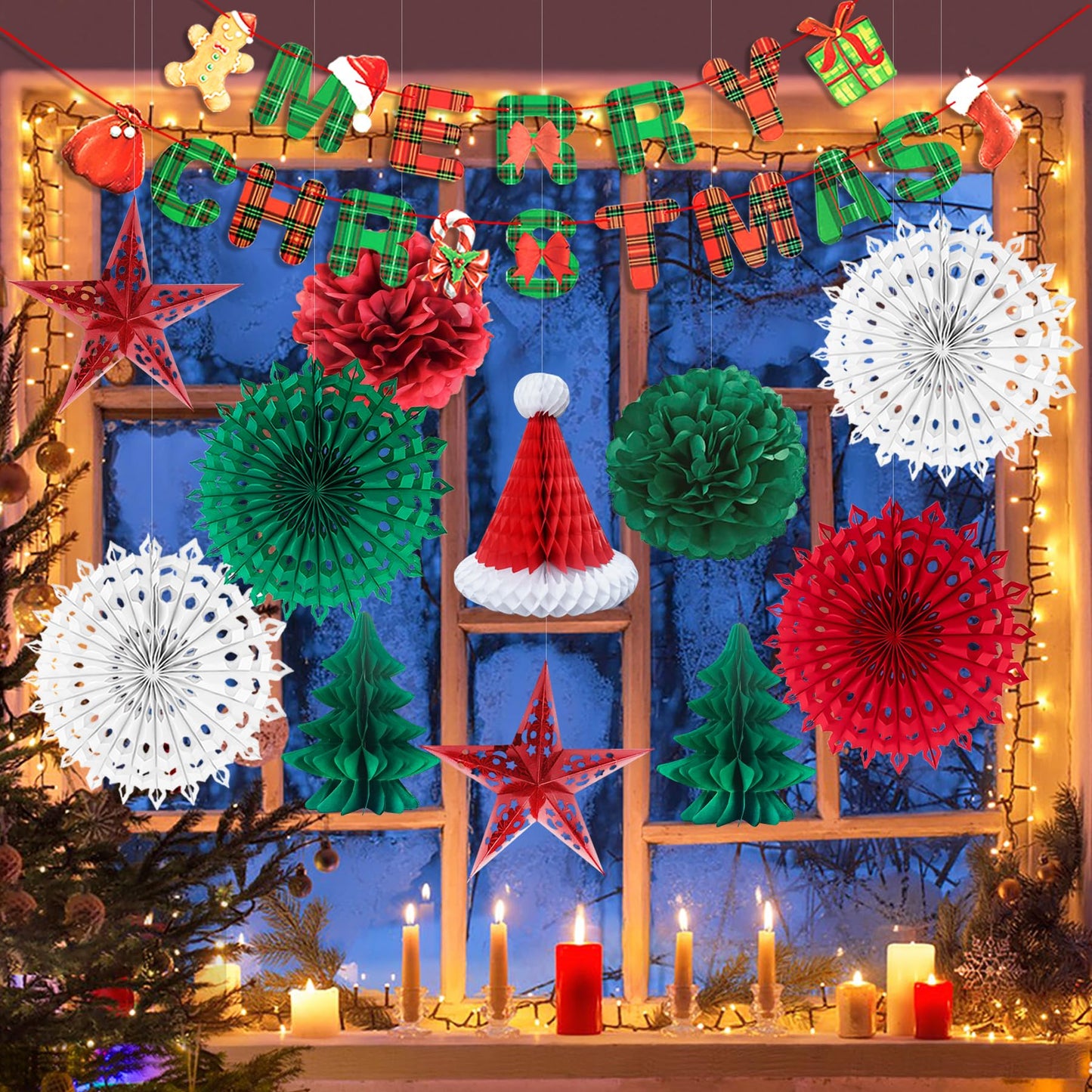 YBwanli Premium Reusable Christmas Decoration Set - Paper and Ceiling Hanging Decorations for Indoor Xmas Room Decor