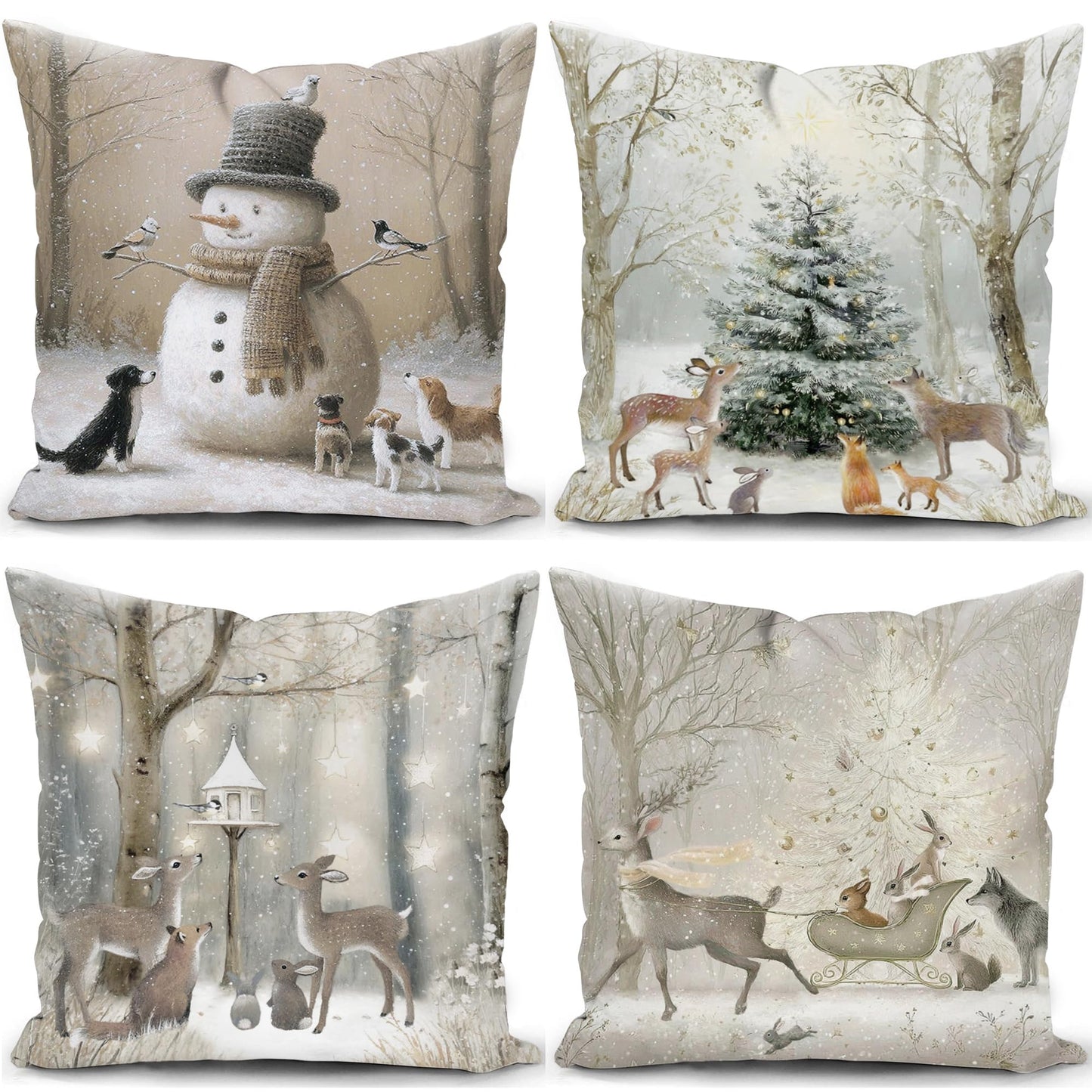 Christmas Cushion Covers Xmas Decorations Throw Pillow Cover Winter Animal Snowman Grey Set of 4 Christmas Decor For Sofa Living Room Home 18x18 Inch 45x45cm