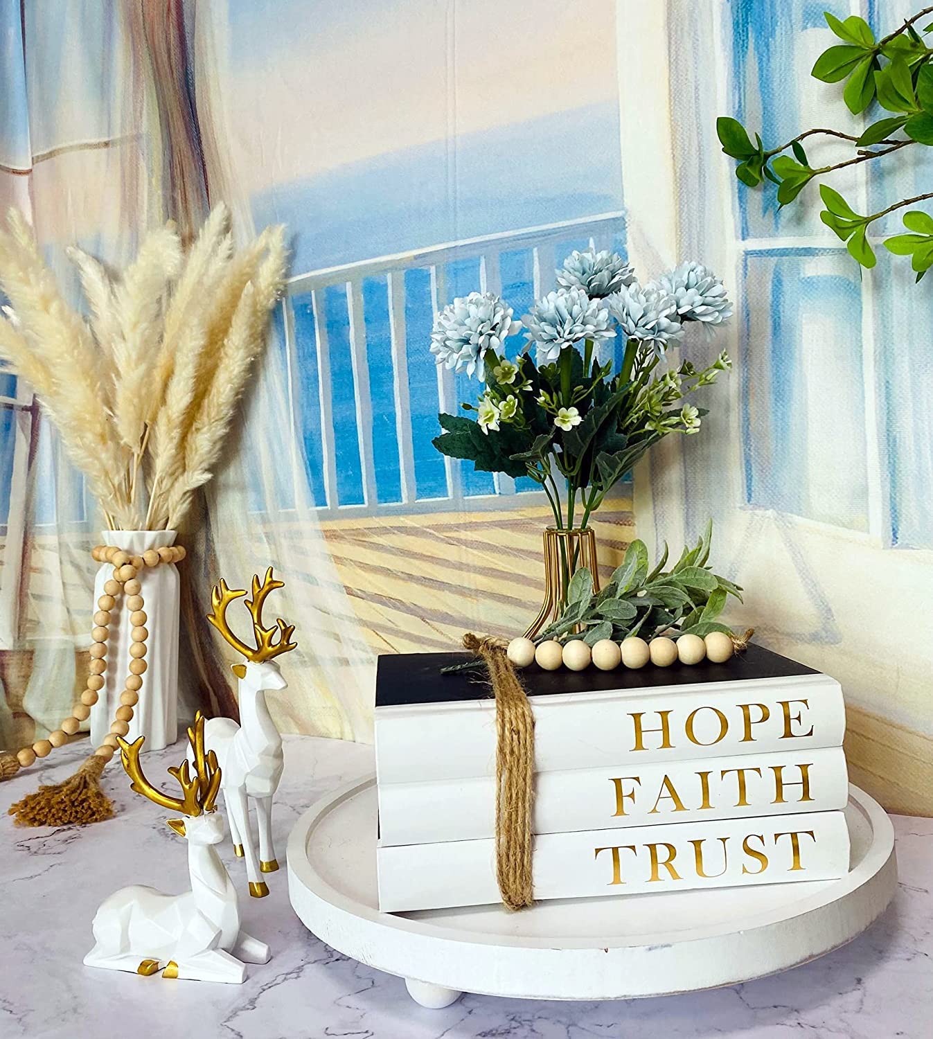 Decorative Hardcover Quote Books,Black and White Decoration Books, Farmhouse Stacked Books,HOPE | FAITH | TRUST (Set of 3) Stacked Books for Decorating Coffee Tables and Bookshelf