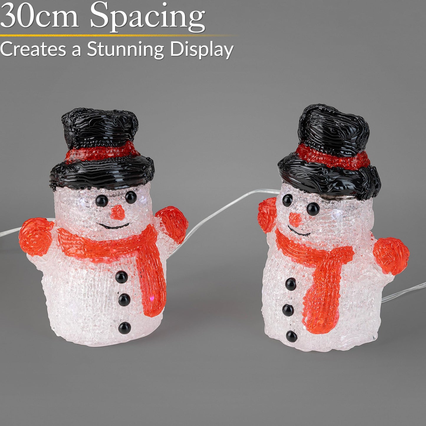 CHRISTOW Light Up Snowman Acrylic Christmas Decorations, Set of 5, Battery Powered with Timer, 30 Static White LED Lights, Indoor & Outdoor Weatherproof Ornaments, 13cm x 11cm x 6cm