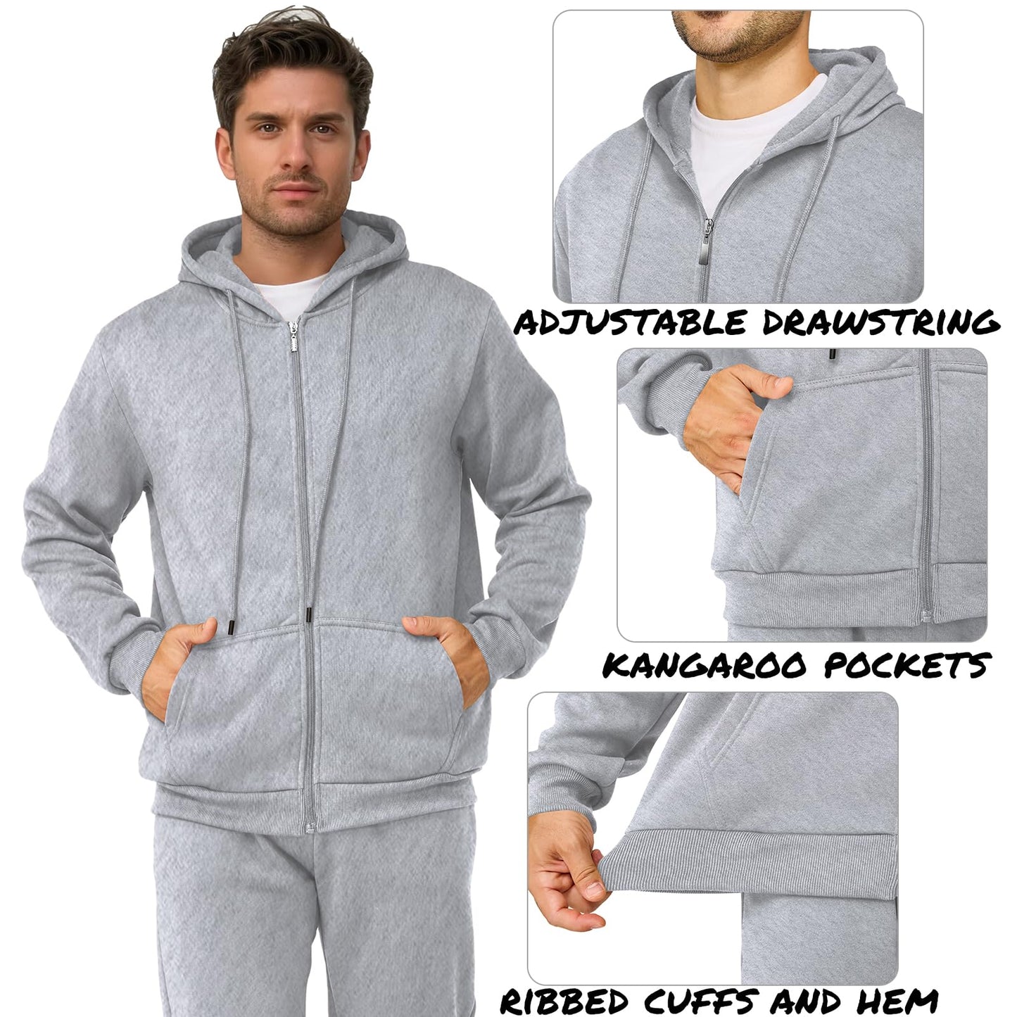 Mens Sweatsuits 2 Piece Casual Full Zip Tracksuits Zip Up Hoodie and Sweatpants Set Athletic Sweat Suits(M,Light Grey)