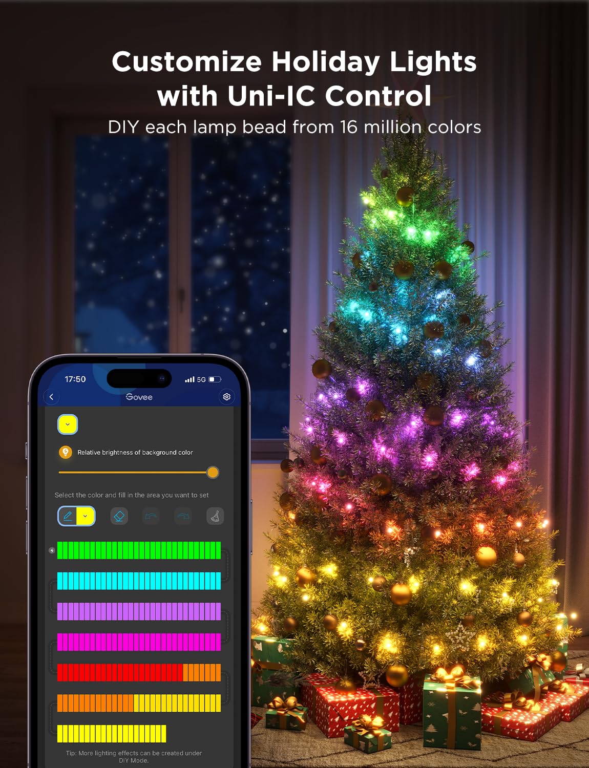 Govee Christmas String Lights, Christmas Decorations Indoor, 10M RGBIC Indoor Lights with 100 LED Lights, App Control with 125+ Dynamic Scene Modes, IP65 Waterproof, Sync with Music, Alexa Compability