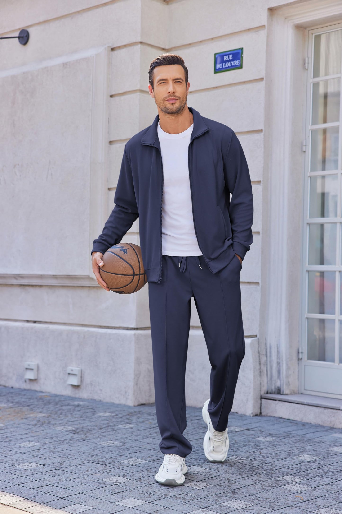 COOFANDY Navy Blue Track Suit Men Workout Jogging Suits For Men 2 Piece Sweatsuits Sets Blue Track Suit Full Zip