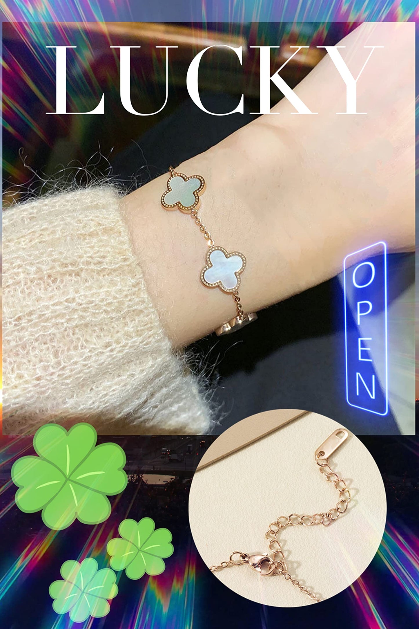 GAUEIOUR Lucky Leaf Bracelet, Women's Titanium Steel Bracelet, Simple Design Style, Exquisite Lucky Jewelry, Girls and Women's Jewelry Gifts (White)