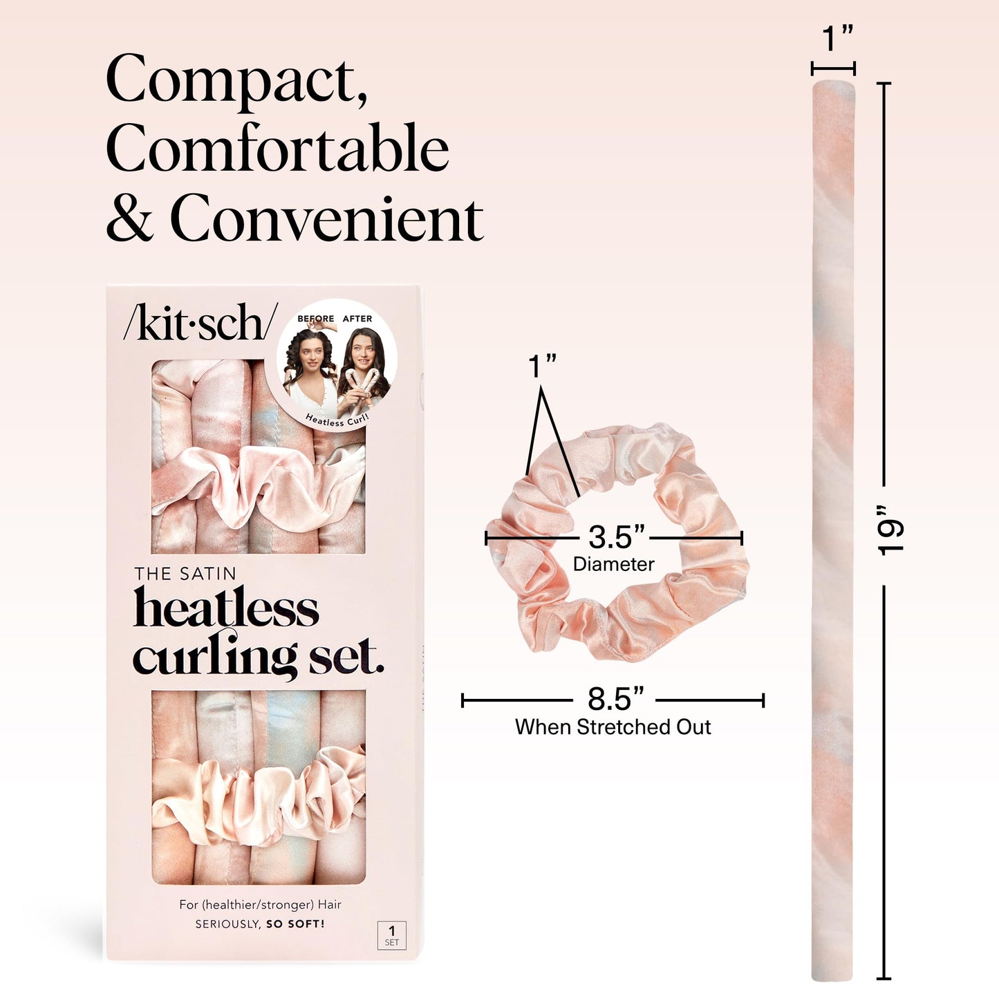 Kitsch Heatless Curling Set - Satin Heatless Curler, Heatless Curlers for Long & Short Hair, Hair Curler No Heat for Heatless Curls, Overnight Curls with 2 Scrunchies & Blowout Rod - Sunset Tie Dye