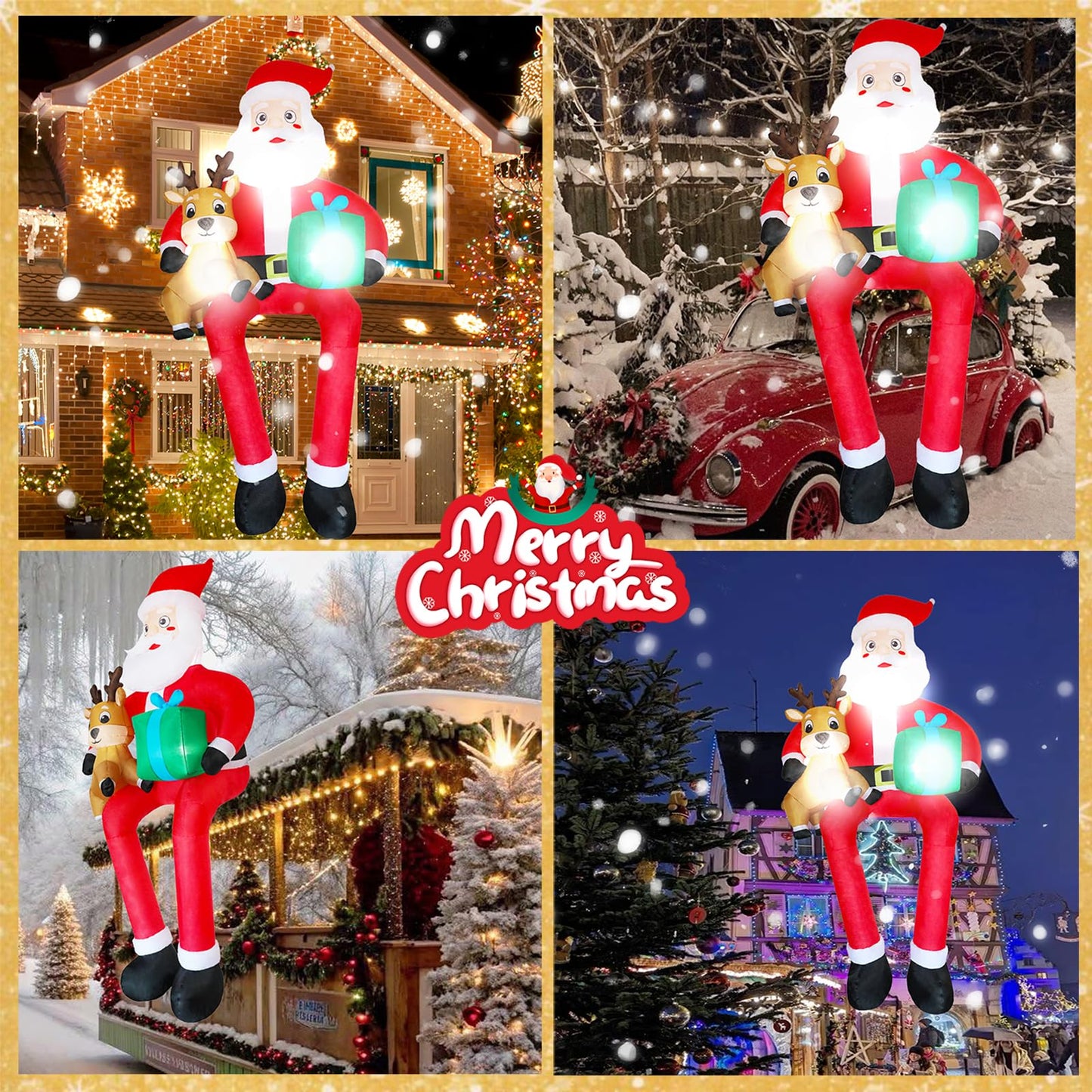 PIPIMOUSE 9.5Ft Christmas Inflatable Outdoor Decoration Giant Sitting Santa Claus Christmas Inflatables with LED Light Climbing Santa Inflatable Blow Up Yard Decorations for Xmas Roof Eaves Lawn Shrub