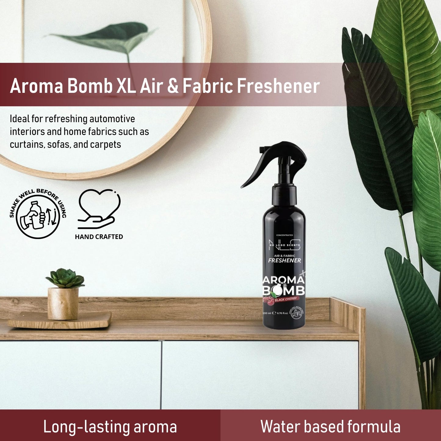 Aroma Bomb Air Freshener Spray 200ML - All - Purpose Odor Remover For Car Interior, Home, And Fabrics | Powerful, Lasting Fresh Scent. (Black Cherry)
