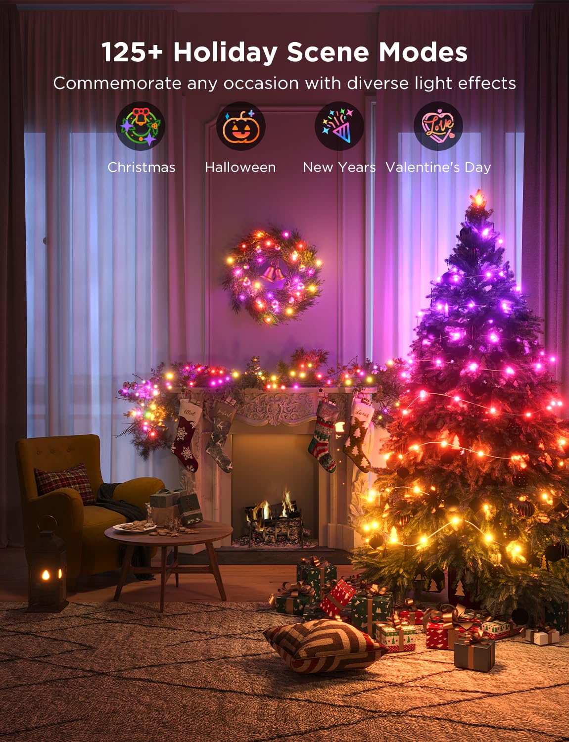 Govee Christmas String Lights, Christmas Decorations Indoor, 10M RGBIC Indoor Lights with 100 LED Lights, App Control with 125+ Dynamic Scene Modes, IP65 Waterproof, Sync with Music, Alexa Compability