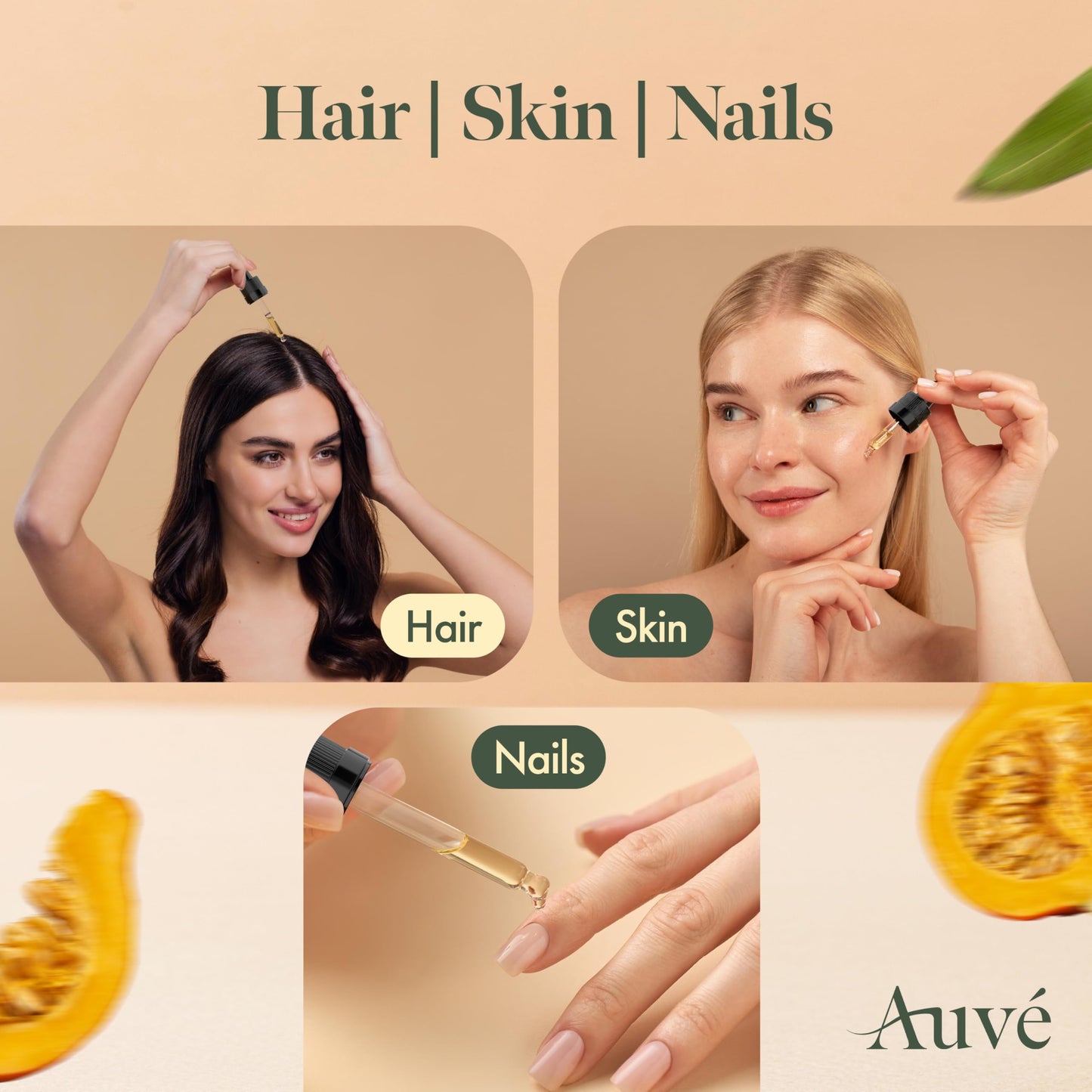 Auvé Hair Oil 100ml: 100% Pure Cold-Pressed Pumpkin Seed Oil for Hair Growth - Rich in Omegas 3 & 6, Zinc & Antioxidants - Natural for Thicker-Looking Hair, Beautiful Skin, & Healthy Nails