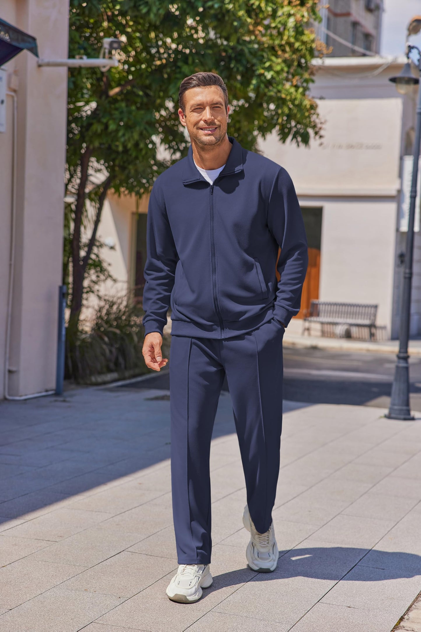 COOFANDY Navy Blue Track Suit Men Workout Jogging Suits For Men 2 Piece Sweatsuits Sets Blue Track Suit Full Zip