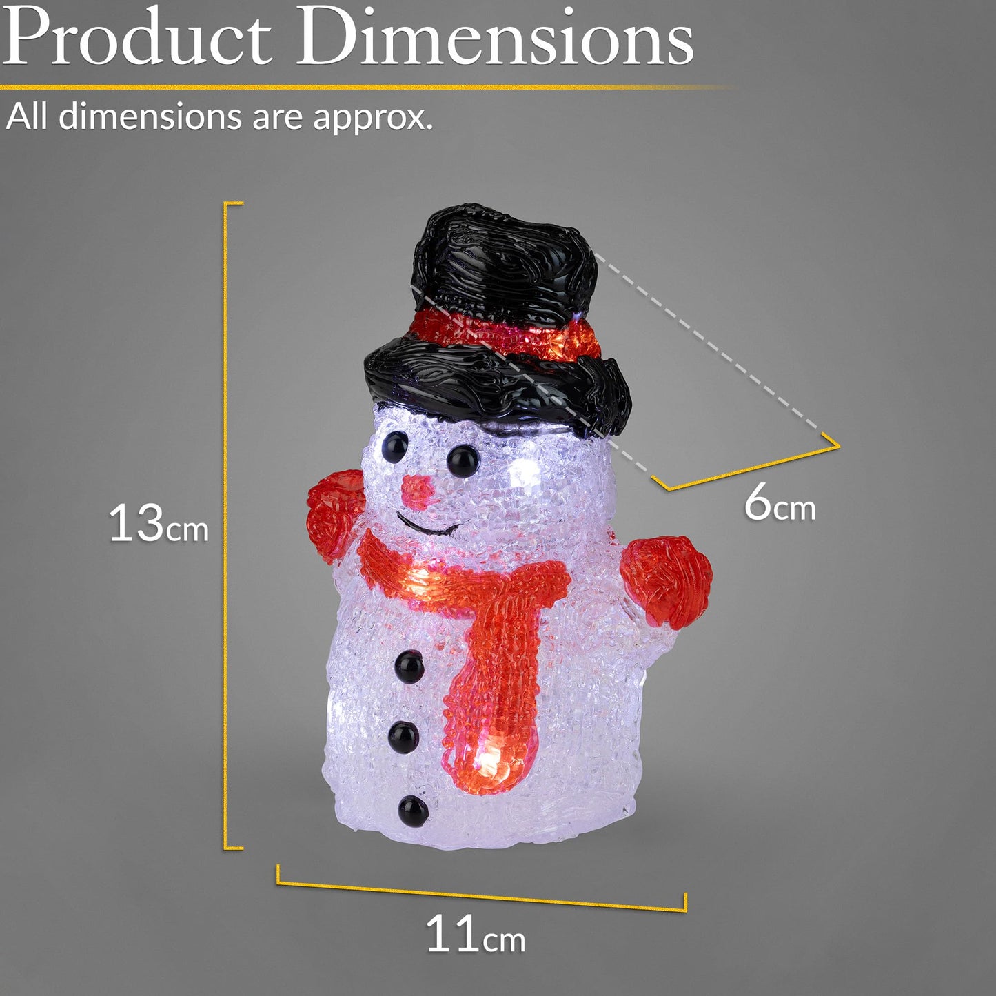 CHRISTOW Light Up Snowman Acrylic Christmas Decorations, Set of 5, Battery Powered with Timer, 30 Static White LED Lights, Indoor & Outdoor Weatherproof Ornaments, 13cm x 11cm x 6cm