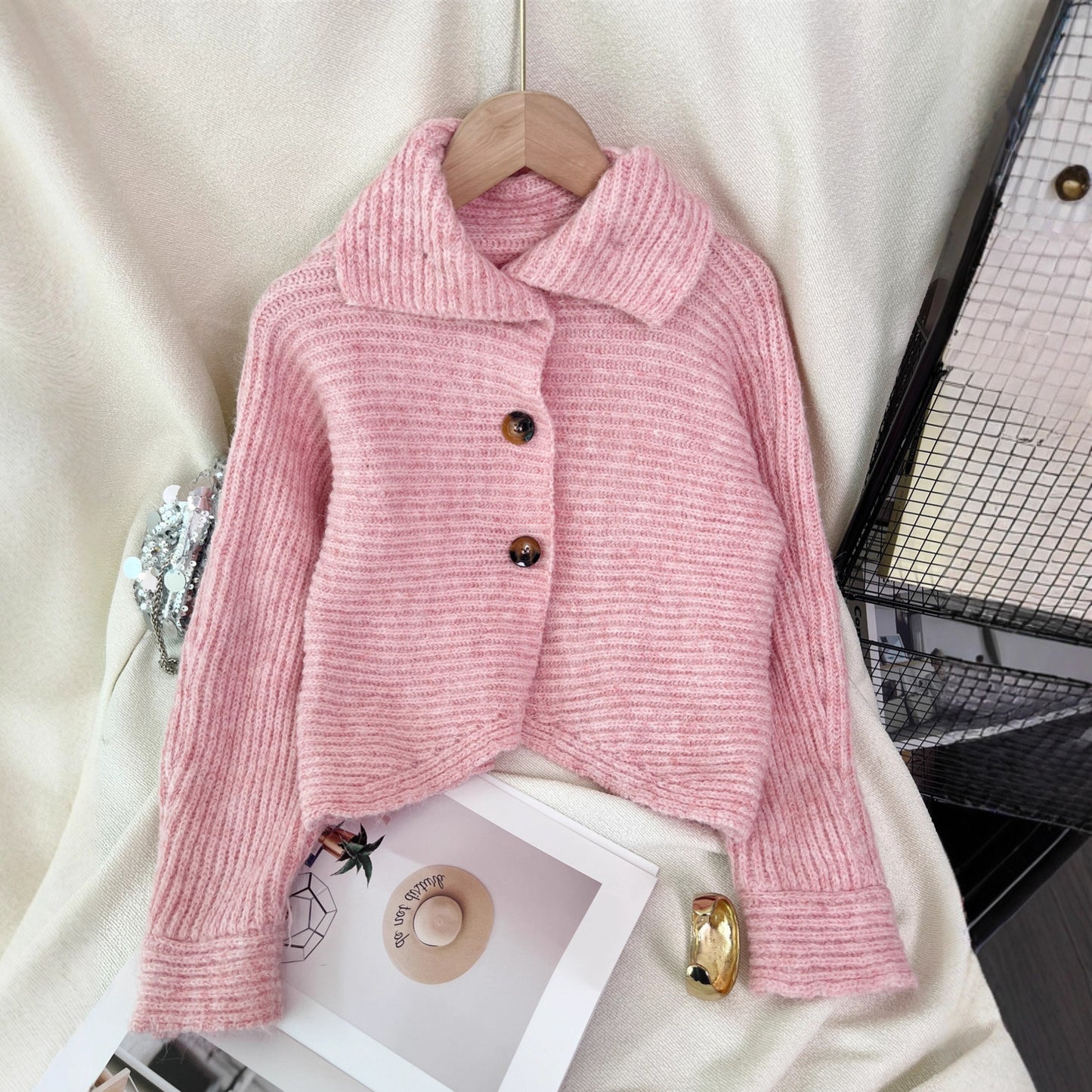 Knitted Cardigan Lapel Single Breasted Casual Irregular Women's Sweater Jacket