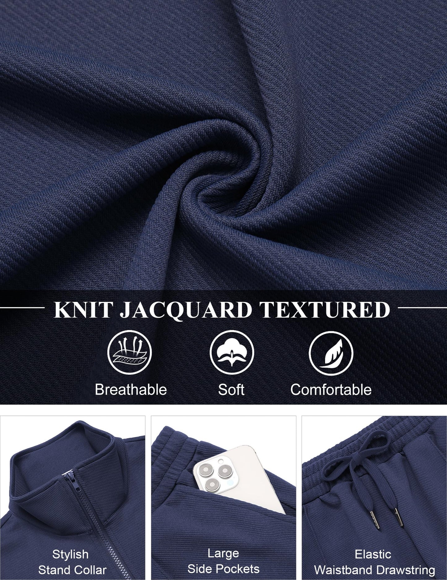 COOFANDY Navy Blue Track Suit Men Workout Jogging Suits For Men 2 Piece Sweatsuits Sets Blue Track Suit Full Zip