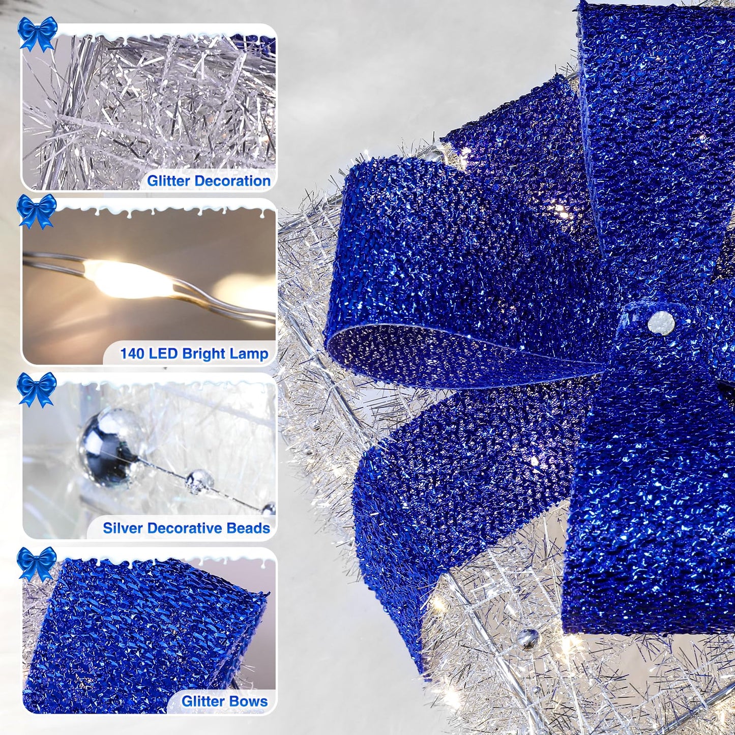 Quntis Light up Present Boxes Christmas 140 LEDs, Set of 3 Christmas Lighted Gift Boxes with 8 Modes and Timer, Plug in Blue Christmas Decorations, Light up Xmas Decorations for Indoor Outdoor