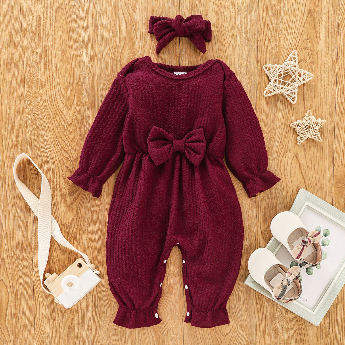 New Spring And Autumn Butterfly Flying Sleeve Romper Infant Toddler Women's Headband Clothes