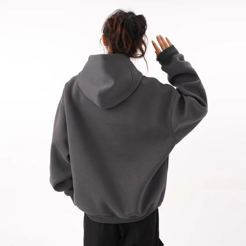 Hooded Sweater Autumn Fashion Brand Simple All-matching Fleece-lined