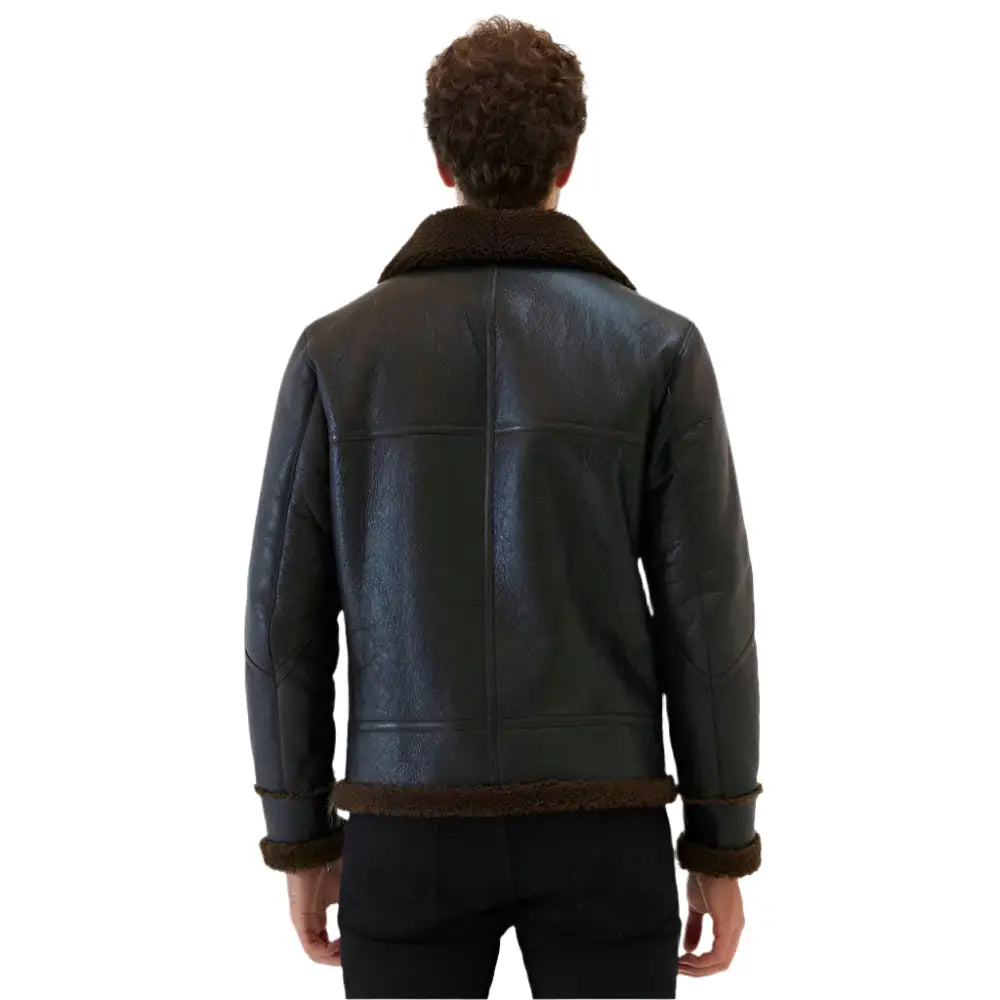 Premium Mens Dark Brown Shearling Aviator Jacket