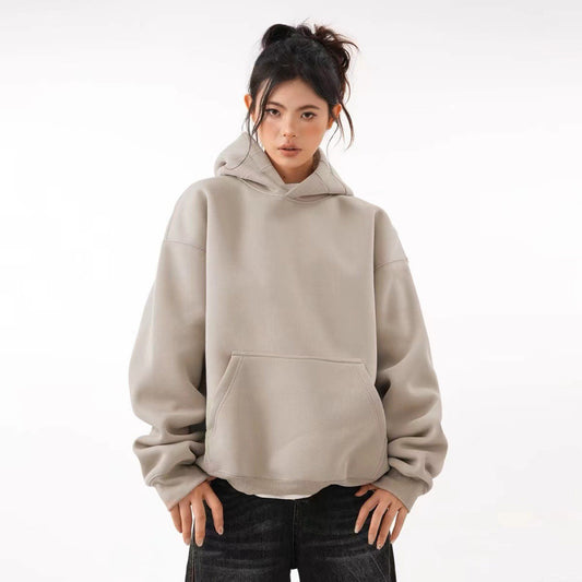 Hooded Sweater Autumn Fashion Brand Simple All-matching Fleece-lined