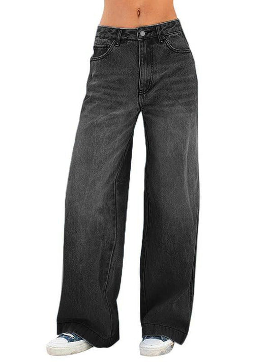 EMMIOL Women's Casual Baggy Jean Distressed High Waisted Denim Pants Stretch Baggy Loose Wide Leg Jeans Black