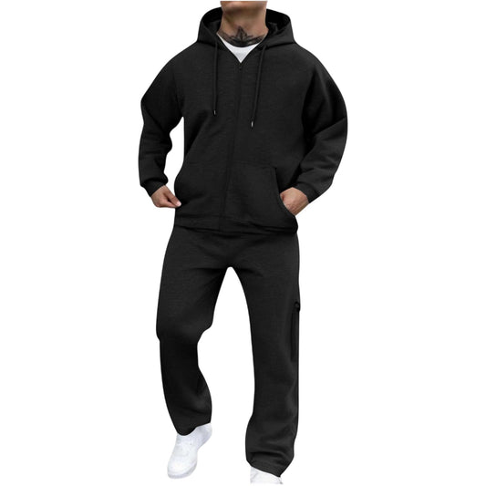 HYYGOCCTV Tracksuit Men Men Sweat Suit 2 Piece Set Outfit Casual Solid Crewneck Sweatshirt And Sweatpant Set Jogging Tracksuits Tracksuit Long Sleeve Pullover Track Athletic Sweatsuit Black L