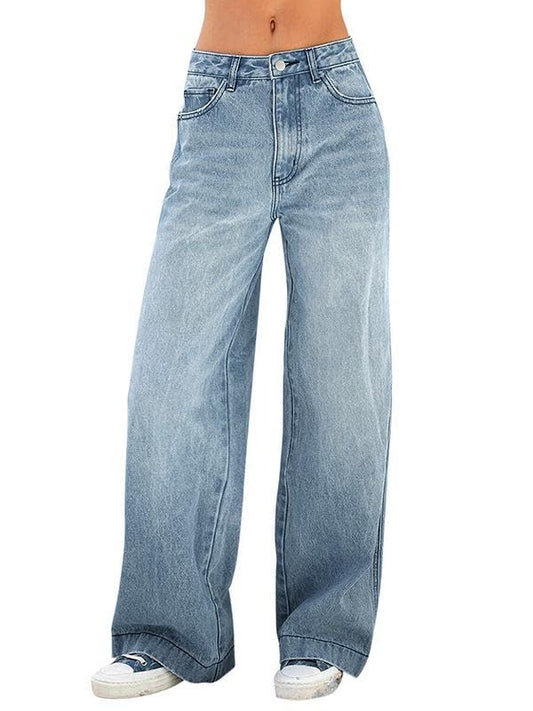 EMMIOL Women's Jean Distressed High Waisted Denim Pants Stretch Baggy Loose Wide Leg Jeans Light Blue