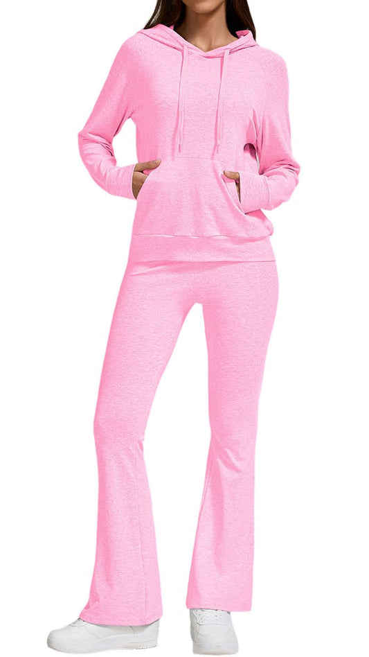 YETOWA Stylish Women's 2 Piece Outfits Hooded Sweatshirt Flared Leg Pants Combo Perfect for Active Casual Wear