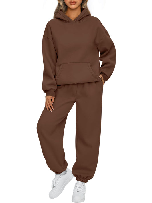 AUTOMET Women 2 Piece Outfits 2025 Plus Size Chocolate Brown Fall Fashion Airport Travel Pants Lounge Set Winter Clothes Sweatsuits Coffee XS