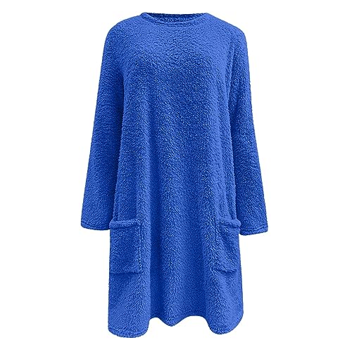 Angxiwan winter hoodies for women UK Fleece Jumper Women Warm Winter Tops Warm Teddy Sherpa Tunic Top With Pockets Long Sleeve Plush Oversized Sweatshirts Plus Size Thermal teddy coats for UK