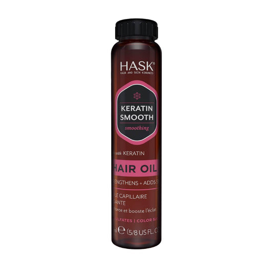 HASK Keratin Smoothing Shine Oil Vial for all hair types, colour safe, gluten-free, sulfate-free, paraben-free - 1 18mL Vial