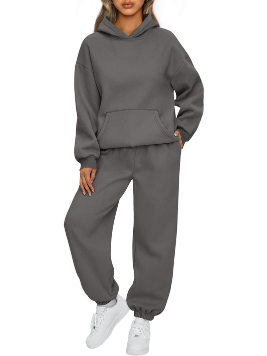 AUTOMET Women 2 Piece Outfits 2025 Plus Size Fall Fashion Airport Travel Pants Lounge Set Leisure Vacation Winter Clothes Sweatsuits BlackGrey XS