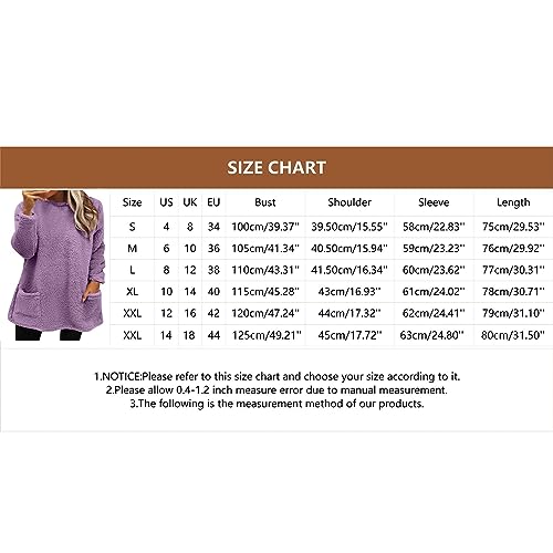 Angxiwan winter hoodies for women UK Fleece Jumper Women Warm Winter Tops Warm Teddy Sherpa Tunic Top With Pockets Long Sleeve Plush Oversized Sweatshirts Plus Size Thermal teddy coats for UK