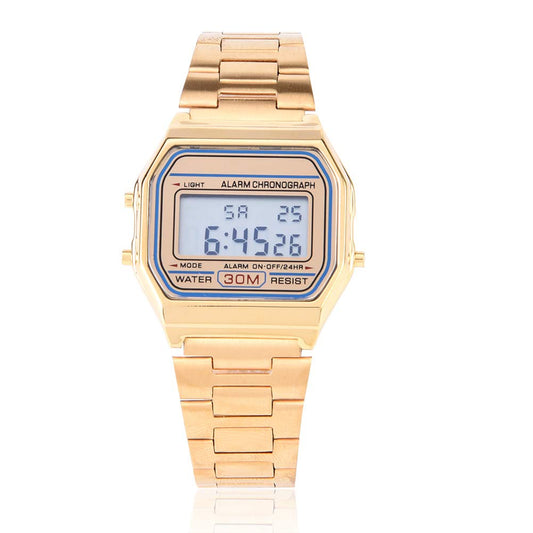Wristwatch, 3Colors Digital Watch for Men & Women, Digital LED Back Light Electronic Stainless Steel Bracelet Strap Watch Rectangle Wristwatch, Gold