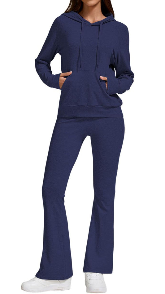 YETOWA Stylish Women's 2 Piece Outfits Hooded Sweatshirt Flared Leg Pants Combo Perfect for Active Casual Wear